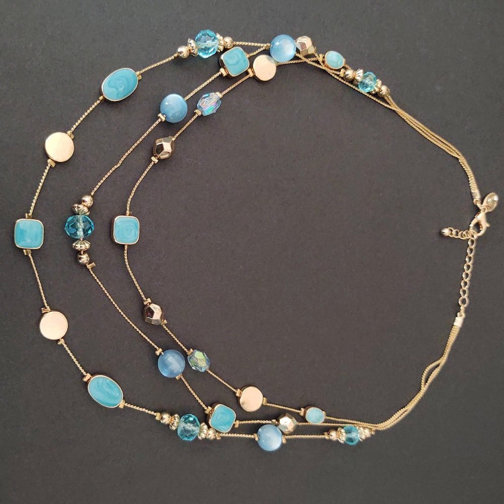 Charming Charlie 3 strand blue and gold necklace - Picture 9 of 12